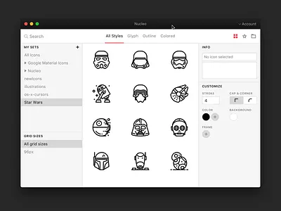 Icon Editor app icon icons library manager nucleo stroke