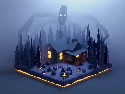 The Upside Down 3d animation bike blender design fanart house illustration isometric lowpoly monter pumpkin render snow strangerthings tree
