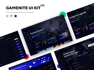 Gamenite Ui Kit Free Resource app application dark dark ui dashbaord desktop fintech free free app free ui kit gaming gaming app resource ui ui animation ui ux design uikit ux ux ui design web