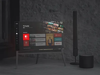 Vodafone GigaTV Box big screen cards dark darkmode guide movies music sidenavigation sketch television tiles tv tv screen tv series tv shows tvm