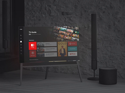 Vodafone GigaTV Box big screen cards dark darkmode guide movies music sidenavigation sketch television tiles tv tv screen tv series tv shows tvm