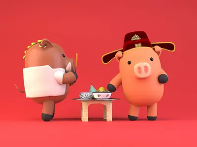 Lunar New Year - Tet 2019 - with Pomn Studio / Kitchen God 2019 3d after effects animation c4d design gif illustration kids motion tet vector vietnamese