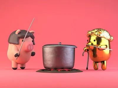 Lunar New Year - Tet 2019 - with Pomn Studio / Banh Chung 2019 3d after effects animation c4d design gif illustration kids loop motion tet vietnamese