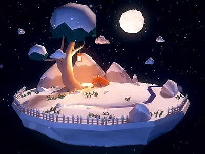 Foxy in the snow 3d fox snow turntable winter