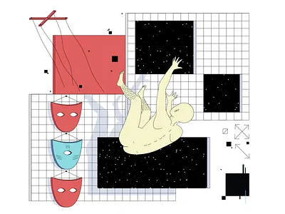 Medium Article: New Illustration Style 2d abstract animated illustration branding character animation cosmos space design experiment experimental flat futuristic geometric mask medium article metaphor new style publication symbol video zajno