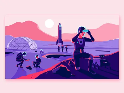 The New Design Frontier animation design education explore hero illustration parralax product product illustration space