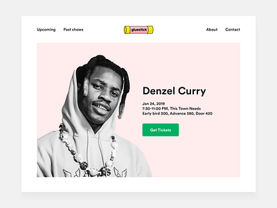 Music show organizer landing page animation clean color concept concert design event flat gif interface minimal motion music pink show transitions ui ux web website