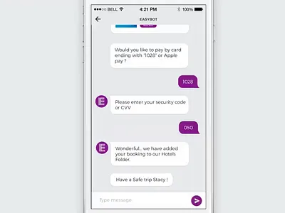 Hotel Booking Chatbot android animation app chat chatbot clean design flat free freebie icon ios iphone message mobile mockup template ui ux website