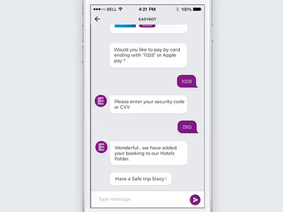 Hotel Booking Chatbot android animation app chat chatbot clean design flat free freebie icon ios iphone message mobile mockup template ui ux website