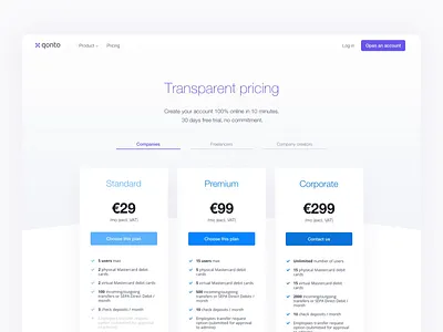 Qonto Pricing Page animation bank design landing plan pricing qonto sketch switch webdesign