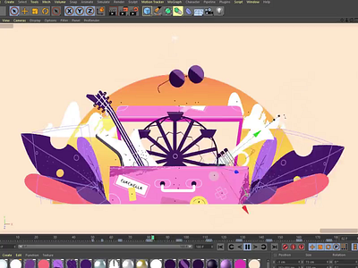 coachella - C4d 3d behind the scenes c4d cinema4d desert flat glasses guitar how its made leaves making of making of plants software sun trumpet