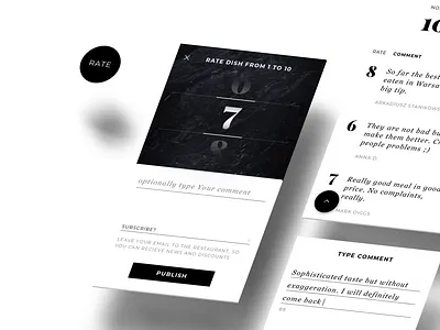 Chef Mate - You ate? You rate! android app blackandwhite elegant food interaction ios minimal mobile product design restaurant swipe ui ux