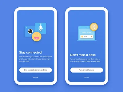 Pillo App Permissions Animations after effects android audio call camera digital gif health icon ios medical medicare mic microphone motion notification smile ui ux video