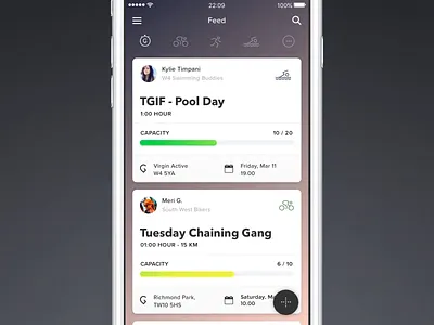 Traina - Feed Animation animation feed fitness app gif homescreen interaction design ios iphone mobile social app sports ui ux
