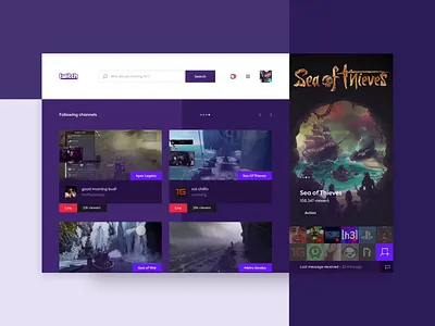 Twitch Dashboard Concept Design animation app clean dashboard design flat gif icon interaction invision studio minimal simple studio twitch ui ux vector video web website