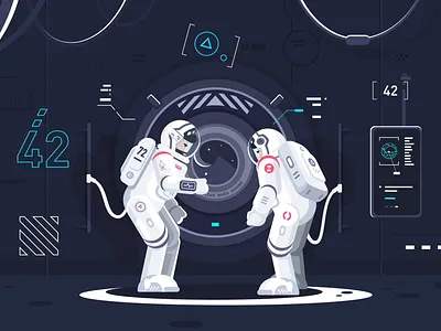 Two astronauts in the space station astronaut design drawing illustration space video