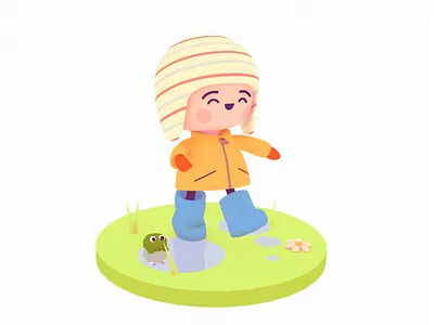 Walking in the Rain 3d animation character