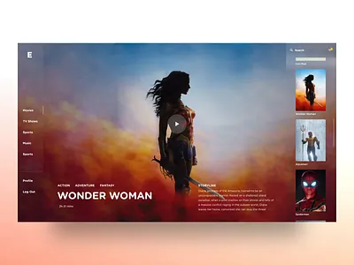 Entertainment TV App Exploration after effects animation aquaman cinema app futuristic ui interaction design macos minimal movie app movie ui tv shows tvos wonder woman