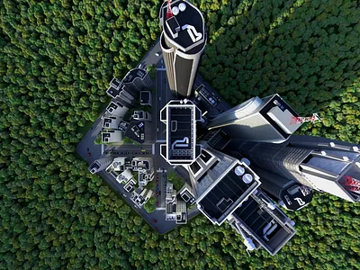 Camfrae City 3d c4d cg cgi cinema 4d city digital art forest logo modeling octane render visual visualization