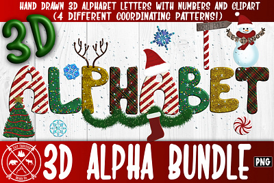 Christmas 3D Alphabet 3d alphabet christmas sublimation clipart designer