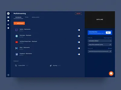 Restream Dashboard v5. Before & After animation dashboard platforms restream streaming ui