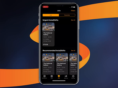 Shifte App | Job Applying animation cards ui dark app guards job app job board mobile app orange scroll security shifte ui ux design