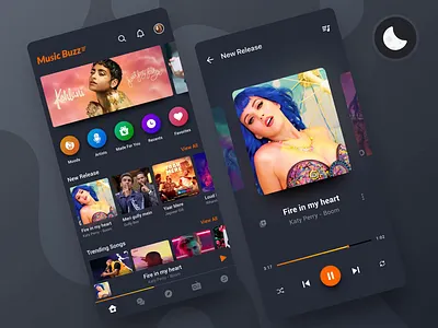 Music Buzz music player - Night mode animation app black dailyui dark app dark mode delightful indian interaction ios music music album music app night night mode pricipleapp principle ui ux visual