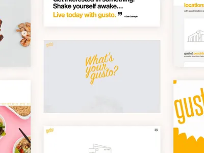gusto! atlanta creative direction eat local fast casual food photography gusto interaction design motion design restaurant design ui design web design yellow