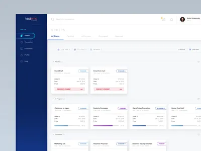 Textemo business dashboard - order detail ae app blue dashboard gradient minimal minimalism profile ui ux