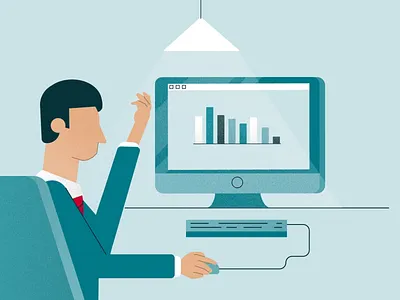 Financial Crash banker chart computer corporate desk flat grain graph illustration minimal office stress stressed worker