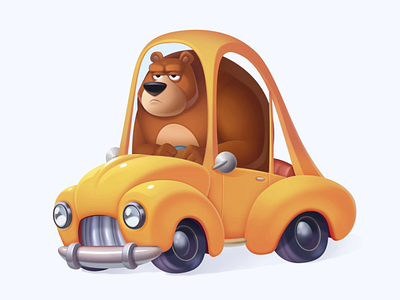Bear Driver 2d after effects animal animation art bear car cg character character design concept digital art driver game game art illustration motion neststrix yellow