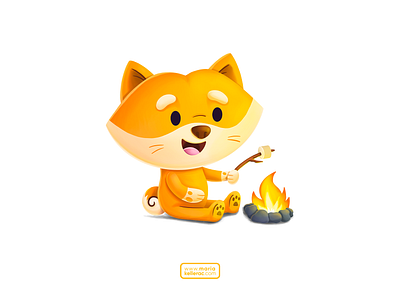 Time to get warm bonfire cartoon character chien children cute design dog fire hiro illustration kids mascot mexico perro shiba inu アニメーション 卡通片 犬 狗