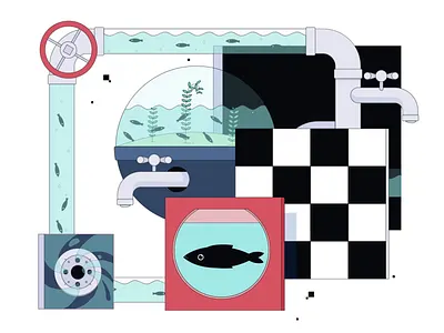 "Saving Water" Animated Illustration for Medium Article 2d abstract animated illustration animation article creative environment experiment fish flat design futuristic geometric medium metaphor smart symbol video water wild life zajno