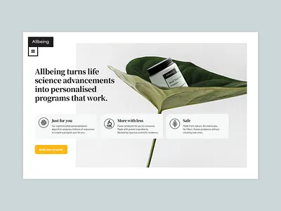 Allbeing - Homepage homepage icon illustration medecine medical natural products pharma pharmaceutical pharmaceuticals plants splash page ui design