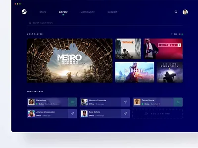Steam Interactions dark dekstop friends list gaming inteface interactions motion pc gaming steam ui ux