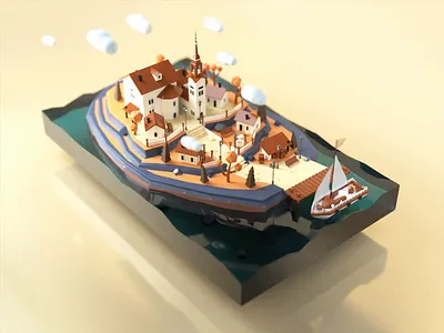 Low Poly Island 3d animation autumn c4d cartoon cinema 4d cute lanscape lowpoly neat