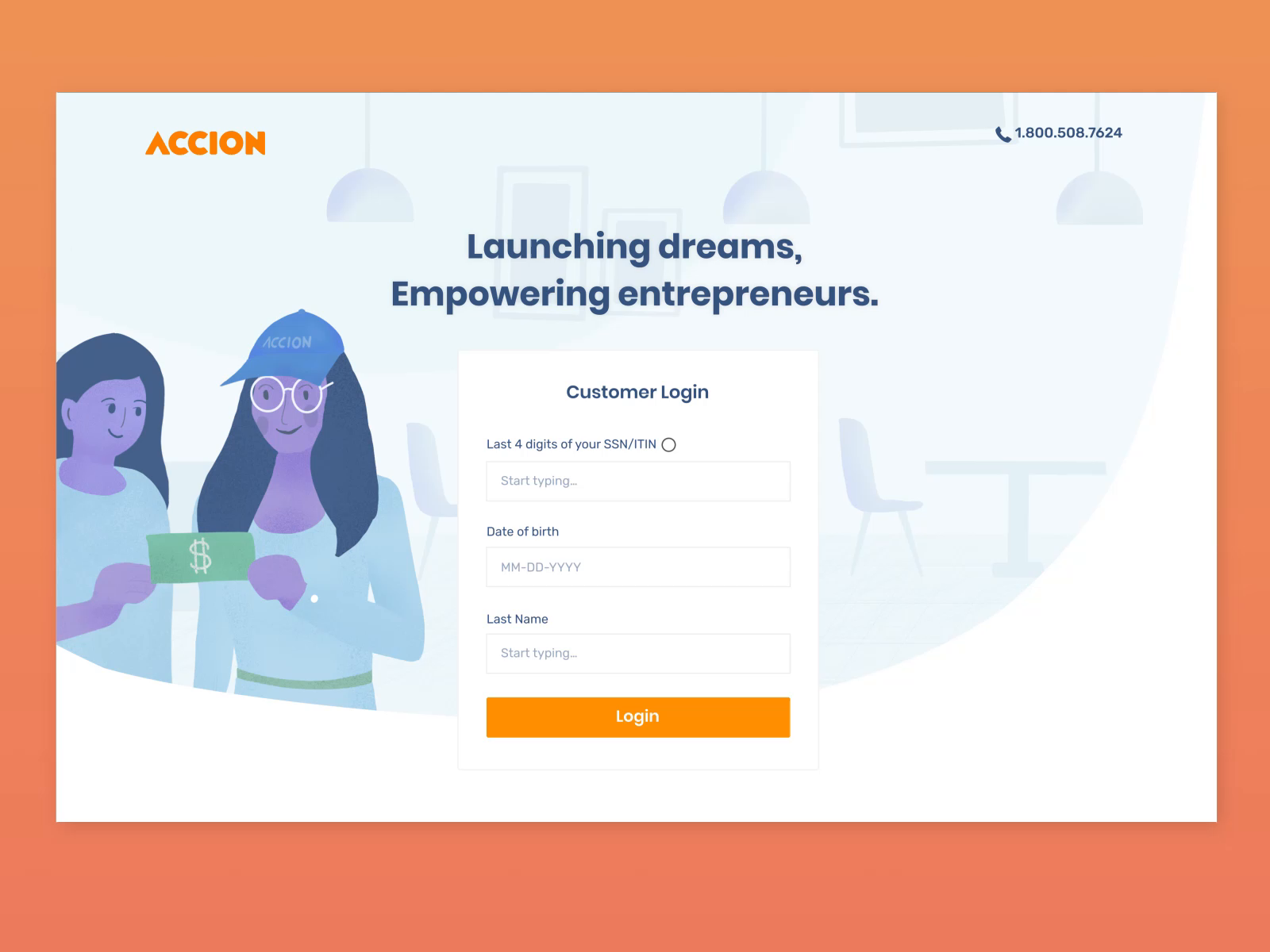 Example of Login page for client portal