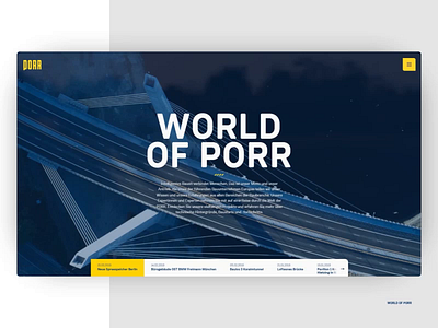 Interactive Search and Navigation Experience – World of PORR animation branding clean design desktop digital flat intro journal magazine menu mobile multidisciplinary navigation pixelart search menu ui ux web website