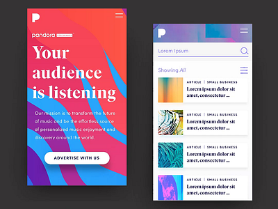 Pandora for Brands - Mobile Interactions design filters hamburger menu interaction interaction design interactive layout menu micro interactions microinteractions mobile mobile animation responsive typography ui ux website