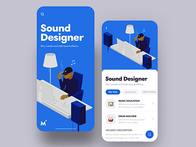 Sound Designer Vacancy after effects bit choice designer drum effects flat hip hop illustration illustrator job mobile mobile app motion movement music music app sound vacancy vector
