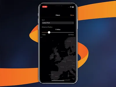 Shifte App | Map Radius animation dark guards ios job board map map search orange radius slider ui ux design