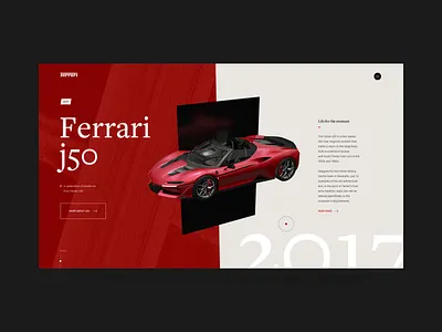 Ferrari J50 Roadster 3d animation automotive black car design engine fashion ferrari helvetica interaction minimal supercar swiss typography ui ux vehicle web website