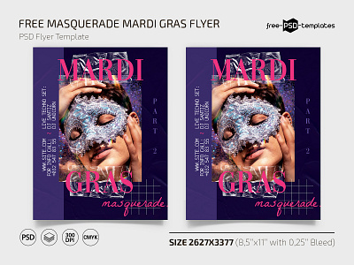 Free Masquerade Mardi Gras Flyer Template + Instagram Post (PSD) event events flyer flyers free freebie instagram mardigras masquerade photoshop print printed psd template templates