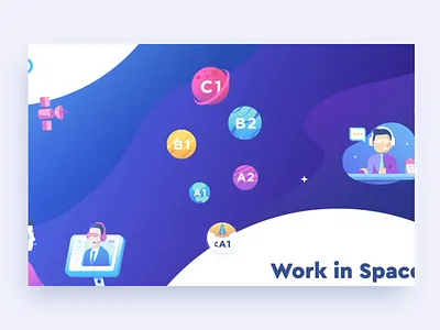 work in space clean dashboard design illustration landing page planet rocket satelite space ui vector