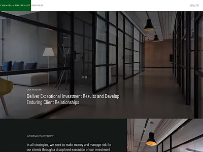 Champlain Investment Partners Menu Reveal gsap hamburger overlay uianimation