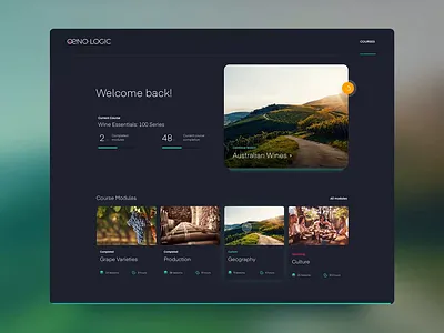 LMS Oenologic courses dark theme dashboard lms web design