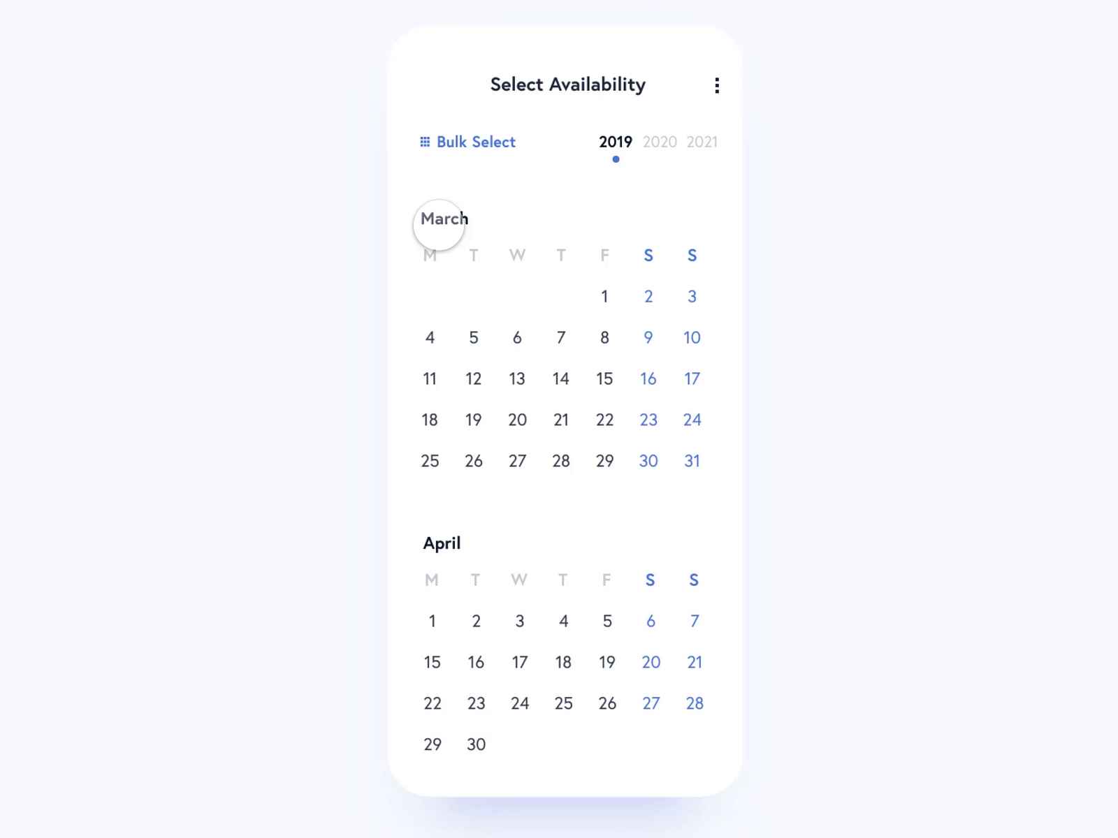 Calendar Availability UI by Bartek Marzec on Dribbble