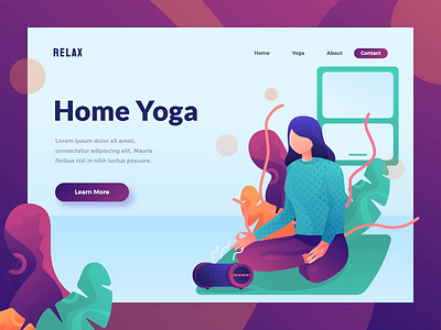 animated hero for yoga website animated animation exploration header health hero image homepage illustration landing page lifestyle motion graphic purple uiux yoga