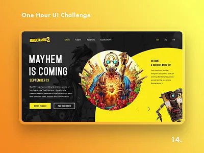 One Hour UI Challenge - 14. - Borderlands 3 borderlands borderlands 3 challenge daily challenge dailyui design game landing promo site ui uiux ux web design