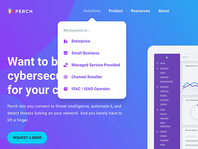 Perch Website Navigation animation dropdown icons menu modern navigation perch principle security streamline ui webalys